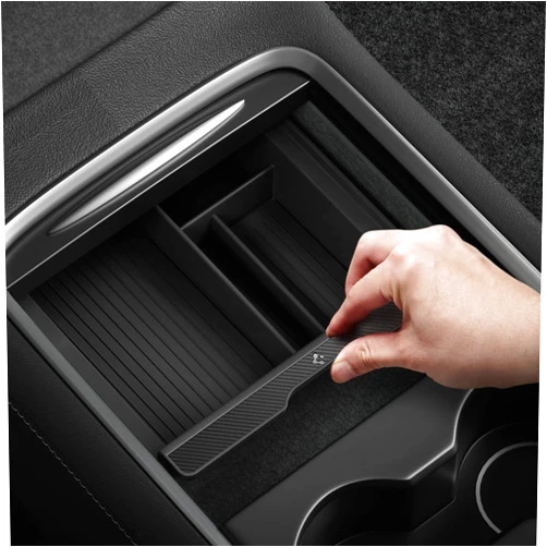 Spigen Center Console Organizer Tray(Carbon Edition) Designed for Tesla Model 3/Y with Smooth Slide Technology 2024/2023/2022 [Not Compatible with Model 3 2025/2024]