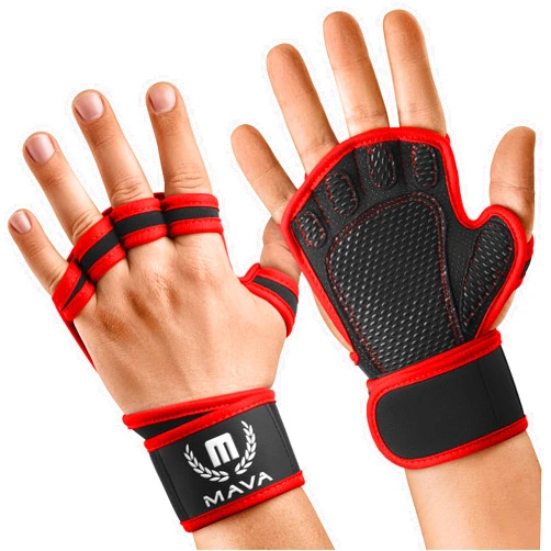 Mava Sports MAVA Open Gym Gloves for Women & Men; Padded Weight Lifting Gloves with Wrist Support for Comfort, Protection; Strong-Grip Fingerless Workout Gloves for 5 Fingers; Anti-Sweat Gym Accessories