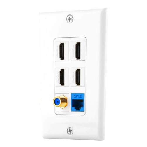 IBL-6 Port Wall Plate with 1 Port Cat6+ 4 Port HDMI +1 Port Gold-Plated F Type coaxial Cable TV Keystone Female to Female Jack in White …