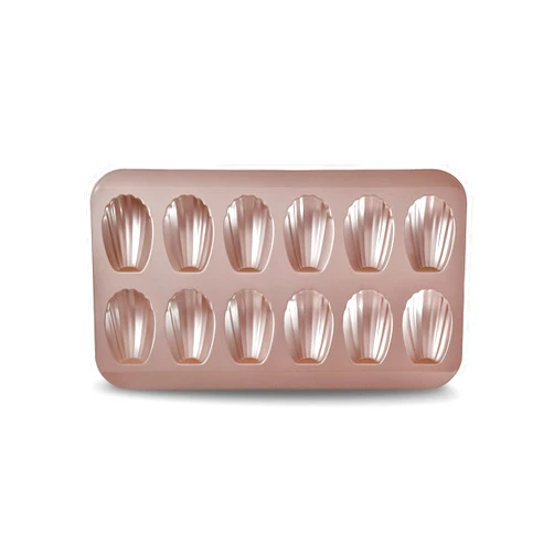 Gurlideo Madeleine Tray Non-Stick Carbon Steel Baking Tin Cake Pan 12 Hole Cake Mould for Oven Baking, Warp Resistant Shell Shape Madeleine Mold Cake Pan- Gold