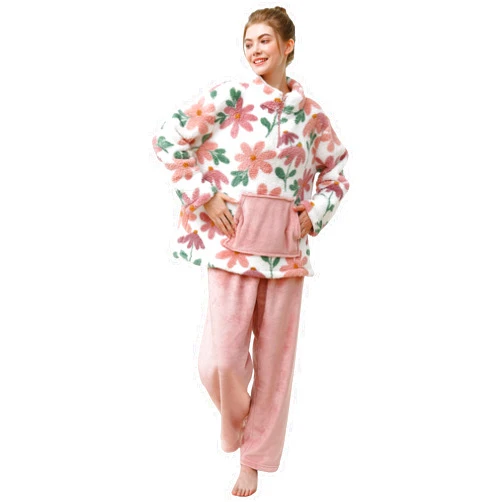 Focupaja 2 Piece Fuzzy Fleece Pajamas Women Winter Warm Sleepwear Sets Pullover Top & Pants Loungewear Teens Ladies Nightwear