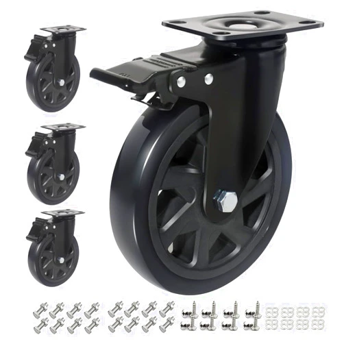 YAEMIKY 6 Inch Caster Wheels Set of 4 Heavy Duty,3000lbs Swivel Caster Wheels with Brake,PVC Heavy Duty Caster Wheels for Furniture,Cart,Workbench,Kitchen,Cabinets,Planters(Hardware Included)