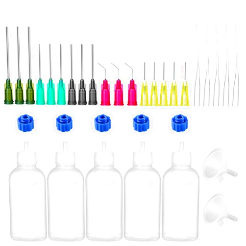 Ehoycq 50ml Glue Precision Tip Applicator Bottle,Needle Tip Squeeze Bottle with 14ga 16ga 18ga 20ga 25ga Blunt Needle Oiler and Storage Caps