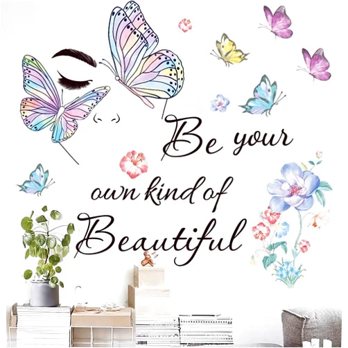 Datesno Inspirational Quote Wall Decal Be Your Own Kind of Beautiful Wall Decals Vinyl Beauty Eyes Wall Sticker Motivational Art Stickers for Bedroom Teen Girl Home Decoration.