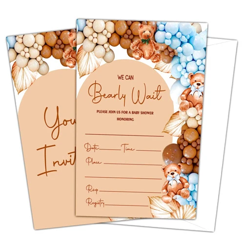 Ymyfdyj Bear Baby Shower Invitations, Boho We Can Bearly Wait Baby Shower Party Invitation For Baby Shower, Gender Reveal Party, Baby Shower Party Decor - 25 Fill in Invitations with Envelopes (A01)
