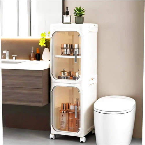 Lifelongpal 2-Tier Narrow Bathroom Storage Cabinet with Wheels, Plastic Slim Organizer with Adjustable Shelves for Small Spaces,Bathroom, Kitchen, Laundry,Milky White