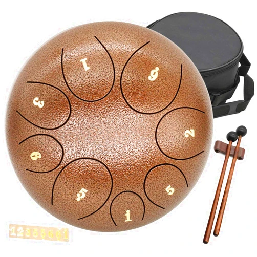 TIOIT COEME Steel Tongue Drum Tank Drum - Standard C Key 8 Notes 8 inches Pan Drum - Percussion Instrument with Drum Mallets -Handpan Drum with Bag, Music Book, Finger Picks for Camping, Meditation, or Yoga