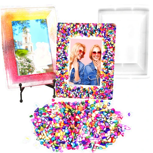 BROVITI DIY Mosaic Picture Frame Resin Silicone Mold Set Contains Square Photo Frame Epoxy Casting Mold Mosaic Stones Accessories for DIY Art Crafts Table Home Display Decor Handmade Birthday Gift