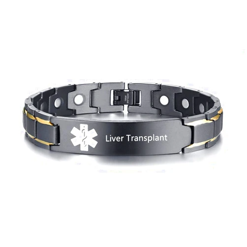 AMRECH Personalized Medical Alert ID Bracelet for Men,Laser Engraved Stainless Steel Cuff Bracelets Wristband Emergency Identification First Aid-Free Engraving