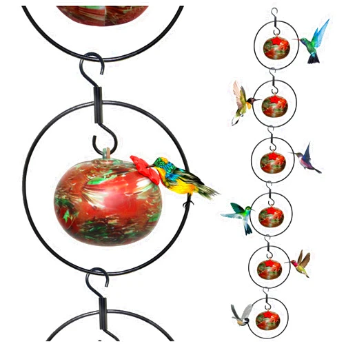 Viabty 6 Circular Hummingbird Feeders for Outdoors, Hanging Ant and Bee Proof, Hand Blown Hummingbird Feeder with 6 Adjustable Silicone Perch
