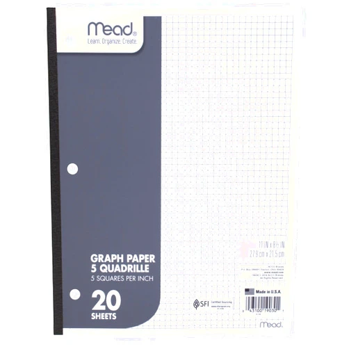 Mead Graph Paper Pad, Quadrille, 5 Squares per Inch, 11