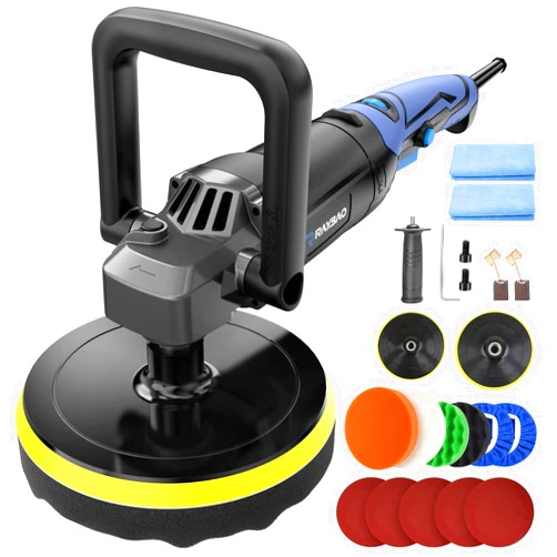 RAYBAO Buffer Polisher, 1200W 7-inch/6-inch Rotary Buffer Polisher, Variable Speed Polisher 1600-3500RPM, Detachable Handle, Car buffers and Polishers Kit for Car Detailing, Polishing, Waxing
