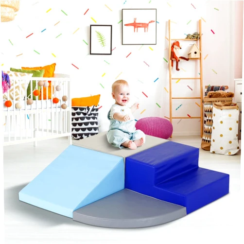 NiamVelo Climb and Crawl Activity Playset 4-Piece Set Corner Climber Toddler Climbing Foam Blocks Indoor Baby Climbing Toys (Blue)