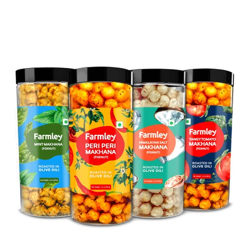 Farmley Makhana Gluten Free Roasted & Flavoured Puffs Fox Nut Water Lily Pops Popped Lotus Seed Pack of 4 90g each (Peri-Peri, Salted, Mint, Tangy Tomato) Daily Nutritious Snack 12.70 Ounce