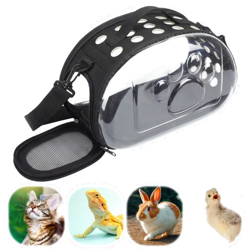 Hsei Small Pet Carrier Bag Portable Small Animal Travel Bag with Clear Side Panel Shoulder Strap for Hamster Chinchilla Rabbit Hedgehog Sugar Bird Lizard