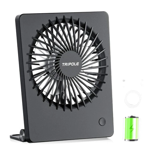 TriPole Mini Portable Desk Fan Rechargeable Ultra Quiet Small Fan 4.5 Inch Personal Travel Fan with 180° Tilt Folding and 3 Speeds Adjustable for Office Desktop Bedroom Black