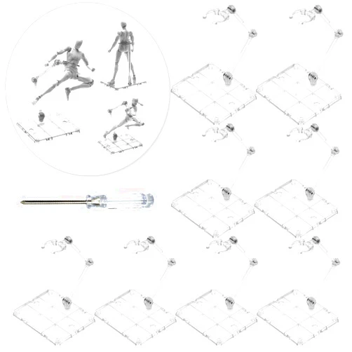 XISTEST Action Figure Stand, 8 PCS Assembly Action Figure Display Holder Base Doll Model Support Stand Compatible with HG RG SD SHF Gundam 1/144 Toy with Screwdriver Transparent