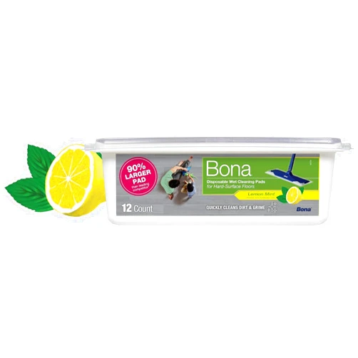 Bona® Disposable Wet Cleaning Pads for Hard-Surface Floors, Lemon Mint Scent 12 Count (Pack of 1)