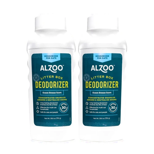 ALZOO Cat Litter Deodorizer, Concentrated Granules Absorb & Help Neutralize Odors, Mineral-Based Active Ingredients, Up To 30 Uses, Ocean Breeze Scent, 26.6 Oz., Pack of 2