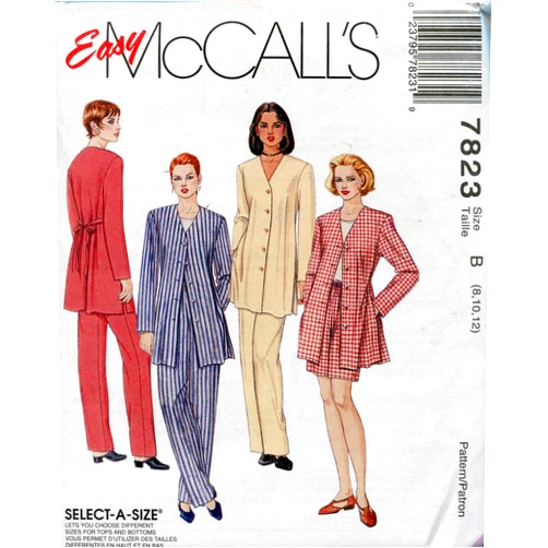 McCall's Easy McCall's Pattern 7823 ~ Misses' Unlined Jacket, Top, Pull-on Pants and Pull-on Shorts ~ Size B (8, 10, 12)