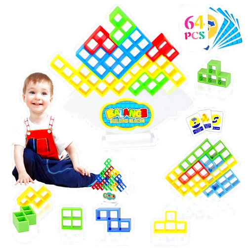 Gloriser 64 PCS Tetra Tower Game, Balance Stacking Building Blocks Board Game for Kids, Adults, Building Games, Tetra Tower Balancing Game, Stack Attack Board Games for Family Travel Party