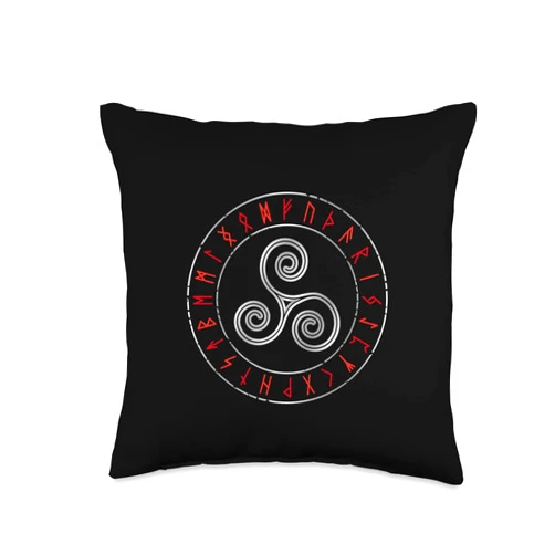 Viking Celtic Mythology Norse Ragnarök Futhark Norse Mythology Triskele-Runic Circle Viking Runes Celtic Throw Pillow, 16x16, Multicolor