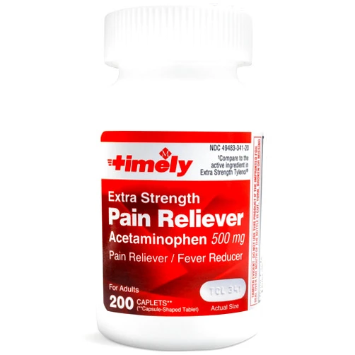 TIME-CAP LABS, INC. Timely Acetaminophen 500 MG Tablets 200 Count - Extra Strength Pain Relief - Compared to the active ingredient in Extra Strength Tylenol - Menstrual Cramps, Fever Reducer, Minor Pain of Arthritis