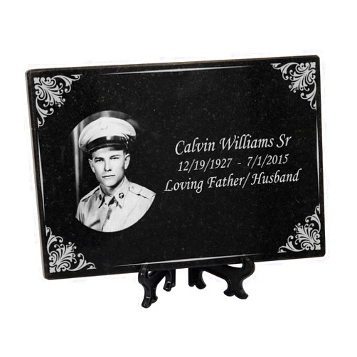 NEW WORLD ACCENTS Black Granite Photo Memorial Headstone for Humans, Dogs, Cats, Pets. Garden, Tree Dedication, Graveyard and Cemetery (4