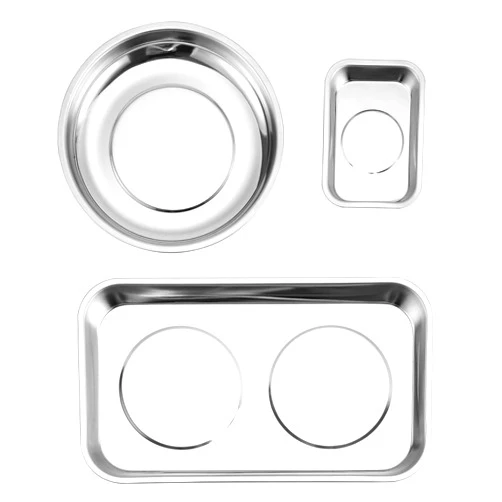 Mayouko 3PCS Magnetic Parts Tray Set, Stainless Steel Dish Holder, For Screw, Nuts, Bolts, Small Parts, Round Rectangular Magnetic Parts Dish