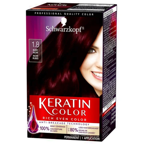 Schwarzkopf Keratin Color Permanent Hair Color, 1.8 Ruby Noir, 1 Application - Professionally Inspired Permanent Hair Dye, for up to 80% Less Breakage vs Untreated Hair and up to 100% Gray Coverage
