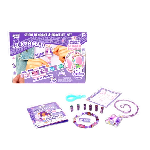 Sky Castle Sticki Rolls x Aphmau Toy Pendant & Bracelet Set – The Original Wearable Shareable Stickers with Toy Jewelry and Collector’s Page – Limited Edition – Purple Pink Cat
