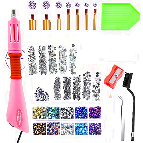 Dees Hotfix Applicator with 4028Pcs Rhinestones, Hot Fix Rhinestone Applicator Tool Kit 7 Different Sizes Tips, Tweezers, Rhinestone Picker Pens and Brush for Cloth Bedazzler Craft. A13