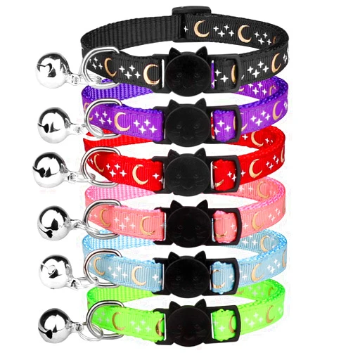 Stpiatue 6 PCS Breakaway Cat Collars with Bell Golden Moon Glowing Star in The Dark for Kitten