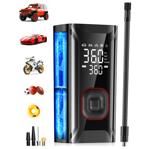 HIPOM Tire Inflator Portable Air Compressor, Mini Air Pump for Car Tires, Electric Bike Tire Pump with Digital Pressure Gauge, Battery Powered Cordless Tire Inflator for Motorcycle Auto Ball Bicycle