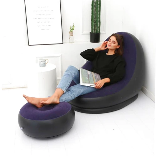 RYONGII Portable Inflatable Lazy Chair Flocking Recliner Chair with Ottoman, Air Couch Sofa for Indoor Living Room Bedroom, Outdoor Travel Camping Picnic (Without Pump)