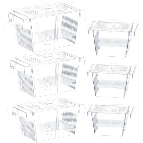 Suzile 6 Pcs Fish Breeder Box for Aquarium with Removable Grating 2 Sizes Plastic Fish Hatchery with Suction Cups Fish Tank Baby Fish Separator for Aggressive Injured Pregnant Fish