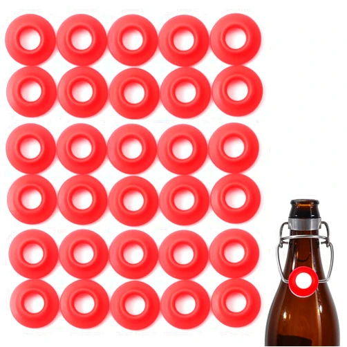 FERRODAY 30PCS Silicone Gasket for EZ Cap Red Washers Swing Flip Top Bottle Cap Gasket Home Brew Beer Soda Bottle Seal Swing Top Bottle Gasket (30 Bottle Gaskets)
