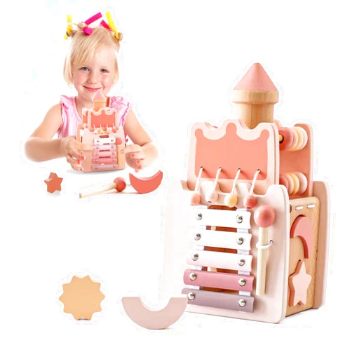 GOODMOM Wooden Activity Cube 5-in-1 Montessori Busy Board Toys Multipurpose Educational Sensory Learning Toys for Baby Toddlers with Mirror,Girl Birthday Gift Personalized Baby Gifts