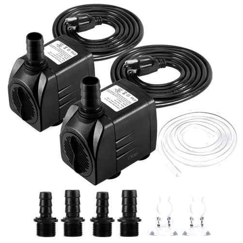 CWKJ Fountain Pump, 2 Packs 400GPH(25W 1500L/H) Submersible Water Pump, Durable Outdoor Fountain Water Pump with 6.5ft Tubing (ID x 1/2-Inch), 3 Nozzles for Aquarium, Pond, Fish Tank, Water Pump