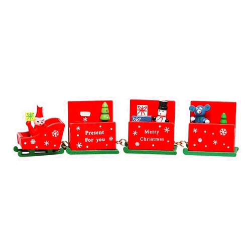 OLOPE Christmas Wooden Train Rail Winter Wonderland Train, Festival Gift Santa Claus Wooden Train Christmas Decoration,Mini Train Decor Set for Christmas Party Favor Under Christmas Tree (Red)