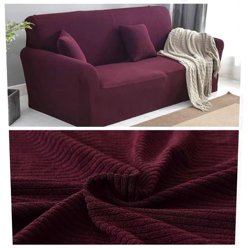 GE&YOBBY Knitted Stripe Stretch Sofa Cover,Simple Elastic Full Sofa Slipcover,Solid Color Polyester Elastic Full Couch Cover for Chair Loveseat Sofa Protection Purple 3 Places