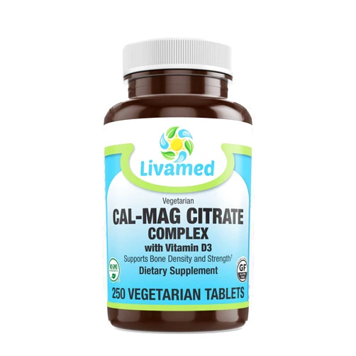 Livamed Chewable Cal-Mag Citrate with Vitamin D3, Bone Strength Supplement -Healthy Bones & Teeth, Heart, Muscle, & Healthy Cardiovascular System -Best Whole Food Vitamin & Mineral Complex-250 Vegan Tabs