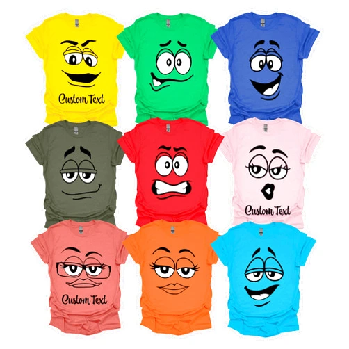 Handmade M Faces Halloween Shirt, Customizable Faces Graphic Tee, Halloween Costume Tshirts, Family and Friends Group Event Shirts Multiple Colors