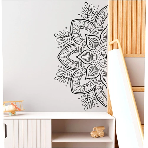Iinuu Mandala Wall Decal Peel and Stick Half Mandala Wall Stickers Lotus Mandala Decals for Walls Flower Wall Sticker Removable Wall Decals for Bedroom Living Room Yoga Studio Decor