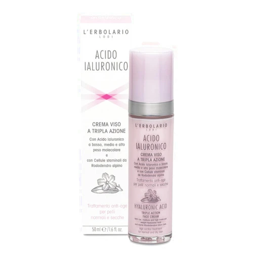 L'Erbolario Hyaluronic Acid Triple Action Face Cream - Normal To Dry Skin - Moisturizes And Tones - Fast Absorbing, Non-Greasy Formula - Hydrating Effect - For Radiant and Smooth Appearance - 1.6 Oz