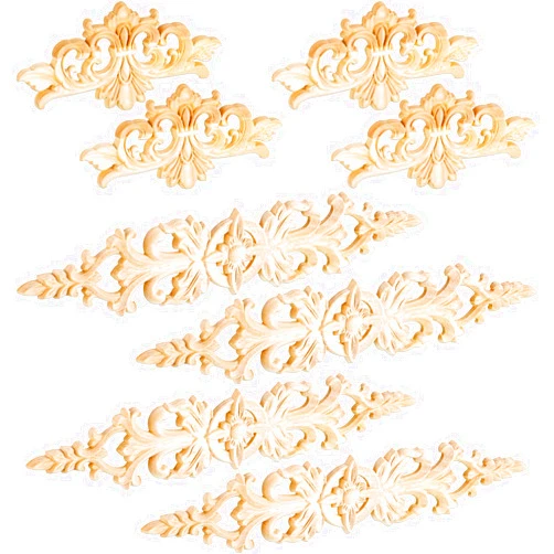 Vicenpal 8 Pcs Wood Appliques Carved Wood Appliques Onlays Long Decorative Wood Applique Trim Wooden Decal Corner Frame Wood Appliques for Furniture Cabinet Dresser Bed Wall, 12.99 x 2.36 Inch, 6.3 x 2.76 Inch