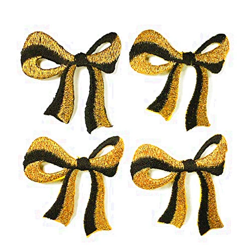 EJoyce 4-pcs Ribbon Bow Iron-on Patch, 2-1/4 Inch, Gold/Black, SP-2932