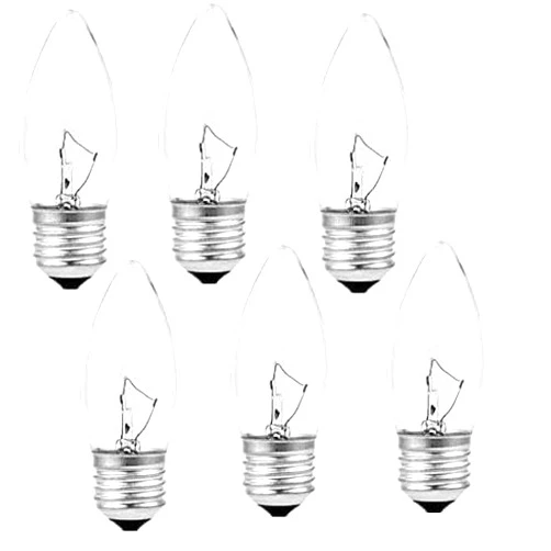 SCOMX 40W Incandescent Equivalent Energy Torpedo Tip Chandelier with Crystal Clear Incandescent Light Bulbs Tip Light Bulb and Medium E26 Candelabra Base (6)