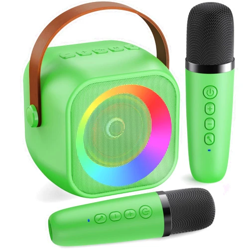 BEILIHART Mini Karaoke Machine：Portable Bluetooth Karaoke Microphone, Singing Speaker with 2 Wireless Mic and Light Kids Adults, Christmas Birthday Gifts for Girls Boys Family Home Party(Green)