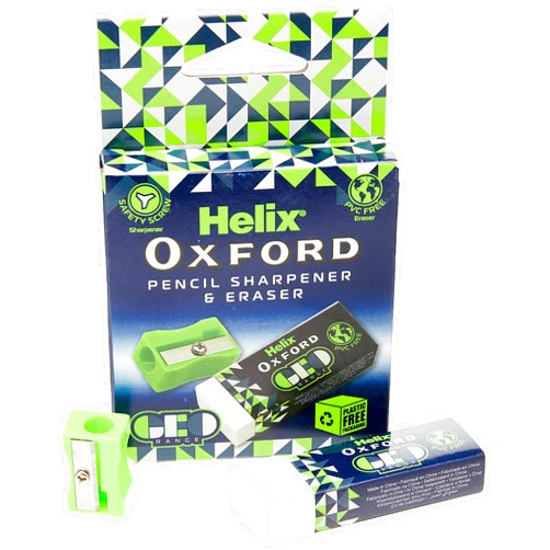 Helix Oxford Geo Eraser and Pencil Sharpener - Green